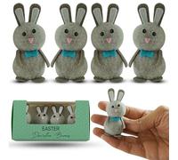HOVUK 4x Mini Grey Easter Bunnies - Rabbit Figurines for Bonnet Decorations, Spring Displays, Egg Hunts, and Party Favors - Perfect Table Decor, and Fair Trade Festive Fun Size-6.5cm