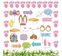 HOVUK 50PCs Easter Egg Hunt Props with Wooden Sticks and Bunny Footprints - Easters Egg Hunt Kit, Arrows Signs for Outdoor Indoor Decor, Garden Party Signs for Family Fun