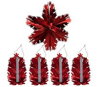 HOVUK® 5pc Metallic Foil Starburst Xmas Hanging Decorations - Red Indoor/Outdoor Ceiling Decorations for Door & Window