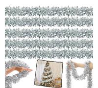HOVUK® 5PCs Silver Fine Cut Chunky Tinsel- Total 10M - Thick and Thin Shiny Tinsel Garlands, Luxury Christmas Tree Decoration for Xmas Party and Home Decoration