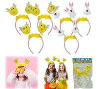 HOVUK 6Pcs Easter Headbands One Size, Easter Headpiece Boppers Party Supplies, 3x Easter Hair Hoops Bunny Head Boppers | 3x Easter Chick Headbands Attached By Spring