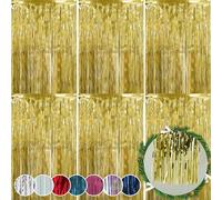 HOVUK 6Pk Gold Foil Streamers Decorations 1.2m - Fringe Tinsel Party Backdrop Curtains for Christmas, Birthday School Graduation Hen Girls Party Decorations