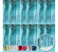 HOVUK 6Pk Ice Blue Foil Curtain Decor 50cm - Light Blue Foil Fringe Tinsel Backdrop, Metallic Tinsel Foil Lametta for Mermaid, Birthday, Baby Shower, Bachelorette Blue Frozen Party