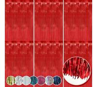 HOVUK 6Pk Red Christmas Lamettas 50cm - Christmas Party Decor Holographic Foil, Tinsel Foil Fringe Curtains for Christmas Birthday Party