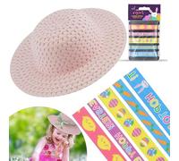 HOVUK 6x Easter Art and Craft Ribbons and Hats, 5x Polyester Ribbons for Easter Art and Craft And 1x Easter Bonnet Pink Hat for Unisex Kids Boys Girls, Base to Decorate DIY Easter Bonnet
