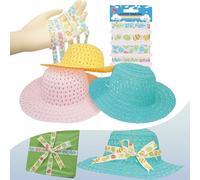 HOVUK 8PCS Easter Bonnet Decoration Kit, Kids DIY Bonnet for School Parade, 0.5M-1M Happy Easter Chicks Bunnies Printed Ribbons, Fancy Dress Hat, Craft Accessories & Party Decor