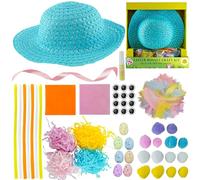 HOVUK All in one Blue Easter Bonnet Craft Kit Mega Pack for Kids | Easter Holidays Fun Competition | Includes Ribbon, Foam Eggs, Eyes, Pom Poms, Grass- 64Pcs