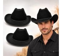 HOVUK Black Fancy Dress Hats for Adults 58cm - Texan Cowboy Hat with Chin Cord & Velvet Bowler Derby Hat with Satin Band, Western Victorian Halloween Costume Accessories