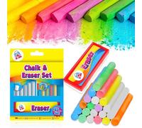 HOVUK Chalk and Eraser Set for Blackboard (25Pk Set) - White and Coloured Chalk with Sponge Eraser, School Supplies for Kids 3+Years