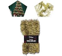HOVUK Christmas Tree Ornament Metallic Gold Tinsel Garland- 50 Feet| Xmas Thin Decor for Happy New Year| Shiny Metallic Tinsel for Party Backdrops Wall
