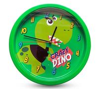 HOVUK Crazy Dino Wall Clock 25cm - Children's Watch Battery Operated, Kids Colorful Clocks Easy Reading, Analogue Clock Plastic Hanging Clock for Kids Room Decor Gift 3+Years