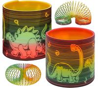 HOVUK Dinosaur Magic Springs - 2PCs Walking Spring Toys 6.5cm - Orange and Yellow Springy Fun for Kids - Party Bag Fillers - Boys Girls 3+Y