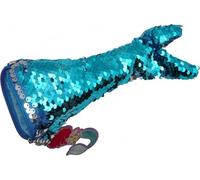 HOVUK Disney Little Mermaid Pencil Case - Sequin Flip Fish Shape with Pompom - Ariel & Flounder Flat PVC Pouch 21×10cm - Waterproof Stationery Bag for Kids, School & Travel
