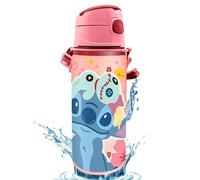 HOVUK Disney Stitch Kids Water Bottle 600ml - Reusable Aluminium Bottle for Boys Girls, Leak Proof Pop-Up Lid Drinking Bottle for Everyday Use 4+ Years