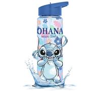 HOVUK Disney Stitch Water Bottle Flip Up Straw 600ml - Plastic Drinking Bottle BPA Free - Kids Reusable Water Bottles for Back to School Nursery Sports Picnic 3+years