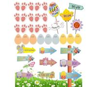 HOVUK Easter Hunt Arrows 50PCs, Easter Outdoor Decorations Garden Egg Game Fun Family Sign Maps Sheep Bunny Chick Carrot Egg Directions