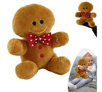 HOVUK Gingerbread Man Plush Teddy Bear with Red Felt Bow | Stuffed Animal Toy 25cm | Christmas Soft Toy Gift for Unisex Baby, Toddler and Kids, Xmas Party Supplies Home Decorations