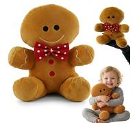 HOVUK Gingerbread Man Plush Toy with Red Bow 25cm - Teddy Bear Stuffed Animal Plush Toy, Christmas Soft Toys Gift for Baby, Toddler Kids, Xmas Cuddly Toys for Girls Boys