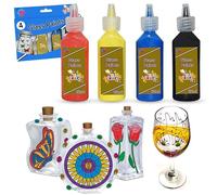 HOVUK Glass Paint Stained for Glass Painting Kit 4 Colors - 22ml Transparent Permanent for Kids Adults, Wine Glasses Windows Paint for Glass Art Painting Set