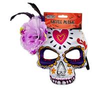 HOVUK Halloween Sugar Skull Lilac Flower Face Mask, Hallow Accessories for Adults, Day of the Dead Mask Costume Decoration for Halloweeen Parties Size-18cm
