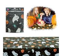 HOVUK Halloween Tablecloth 160x109cm, Waterproof Plastic Rectangular Table Cover with Pumpkin Ghost Spider Print, Reusable Table Decoration for Halloween Party, Horror Dinner, Indoor Outdoor Décor