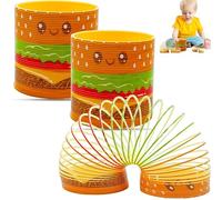 HOVUK Hamburger Spring Toy 2x Colourful Stretchy Bouncing Slinky Fidget Toy for Kids, 7.3cm Sensory Toy, Party Bag Fillers, Classroom Prizes, Gifts for Boys and Girls Age 3+
