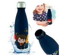 HOVUK Harry Potter Water Bottle for Kids - 650ml Chibi Black Plastic Bottle BPA-Free & Leakproof - Reusable Drinks Bottle for School, Travel & Sports - Merchandise Gift for Boys & Girls Age 3+