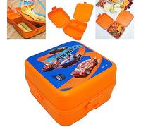 HOVUK Hot Wheels Boys Square Lunch Box with 3 Compartments, 13cm Reusable Plastic Sandwich Box, BPA Free Snack Box for Gift 3+Years