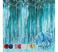 HOVUK Ice Blue Tinsel Lametta Curtain 1.2m - Light Blue Foil Curtain Party Decor Photo Streamers Backdrop for Christmas, Birthday, Baby Shower, Mermaid, Frozen Party Decorations