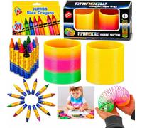 HOVUK Kids Creative Activity Bundle with 24 Jumbo Non Toxic Crayons & 2 Rainbow Magic Spring Toys, Colouring Set, Art Craft Supplies, Party Bag Fillers, Classroom Rewards Gift for Boys Girls 3+