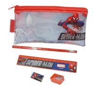 HOVUK Marvel Spiderman Stationery Set for Kids - 5 Pcs Pencil Case with Ruler, Eraser, Sharpener & Pencil | School Supplies for Boys Age 3+ | Marvel Spider-Man Back to School Christmas Gifts Set