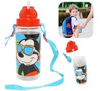 HOVUK Mickey Mouse Kids Water Bottle 500ml - Tritan Water Bottle with Shoulder Strap for School, Kids Summer Gift for Boys 3+Years