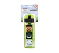 HOVUK Minecraft Kids Water Bottle 550ml - Square BPA-Free Drinking Bottle with Safety Lock & Push Button Lid - Leakproof Cartoon Water Bottle for Boys & Girls, School, Sports & Travel (4+ Years)