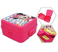 HOVUK Minnie Mouse Snack Box | 3 Compartment Leak Proof Bento Style Kids Lunch Box, BPA-Free Food Storage Container | School Lunch Box Leak Proof Meal Prep Container Gift for Girls 3+Years