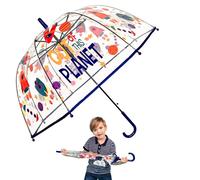 HOVUK Out Of This Planet Transparent Brolly - Bell-Shaped Dome Umbrella for Unisex Kids 3-7 Years - Auto Open, Windproof, Compact and Folding Travel Umbrella for Girls Boys