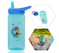 HOVUK Paw Patrol Chase Printed Straw Sippers, Blue Plastic Water Bottle with Silicone Pop-Up Straw, 420ml BPA-Free for Kids 6+ months