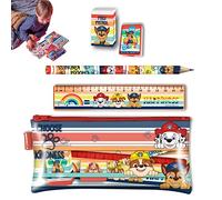 HOVUK Paw Patrol Stationery Set for Kids - 5Pcs School Supplies with Pencil Case, Eraser, Sharpener, Ruler & Pencil | Zipper Pouch for Boys Age 3+ | Back to School Gift Set for Kids