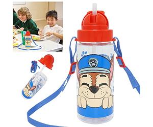 HOVUK Paw Patrol Water Bottle with Straw 500ml, Tritan Drinks Bottle for School, Leak Proof BPA Free, Transparent Bottle for Cycling Running 3+Years