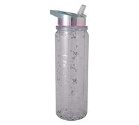 HOVUK Silver Glitter Flip Straw Water Bottle 500ml - Premium Glossy Water Bottle, Travel Bottle for Gym, Yoga, Sports, Drinking Bottles for Back to School, Picnic and Summer Gift
