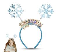 HOVUK Sky Blue Sparkly Snowflakes Headband with Tinsel on Band, Christmas Headwear Essentials, Plastic and Metal Novelty Costume, Best Xmas Parties Head Booper 12cm