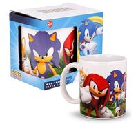 HOVUK Sonic The Hedgehog Ceramic Mug 325ml, Microwave Safe Coffee Cup with Sonic, Tails & Knuckles, Dishwasher Safe White All Over Print Tea Cup for Boys and Girls 4+ Years