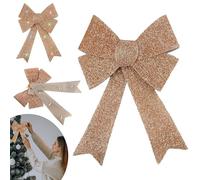 HOVUK Sparkling Christmas Foil Tinsel Bows, Rose Gold 43cm Xmas Bows, Christmas Bow Luxury Hanging Indoor Outdoor Christmas Tree Decoration Bows Twist Tie-On