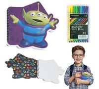 HOVUK Toy Story Alien Children's Spiral Bound A5 Notebook with 18x Felt Tips Colouring Pens for Kids, Cute Stationery Set, Writing Pad with Coloured Markers Pack, Birthday Gifts for Kids 3 Years +