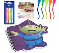 HOVUK Toy Story Alien Notebook & Bright Colour Highlighter Set -A6 Spiral Notepads + 5pk Fluorescent Chisel Tip Pens | Kids Sketchbook & Stationery Gift for School, Drawing, Writing