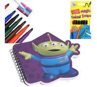 HOVUK Toy Story Alien Notebook & Colour Swap Fibre Pen Set -A6 Spiral Notepads + 8 Assorted Colouring Pens with Magic Pen | Kids Stationery Gift for Writing, Drawing & Crafts