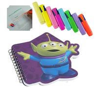 HOVUK Toy Story Alien Notebook & Mini Highlighter Set -A6 Spiral Notepads + 8pcs Pastel & Neon Chisel Tip Pens | Kids Stationery Gift for School, Writing, Drawing
