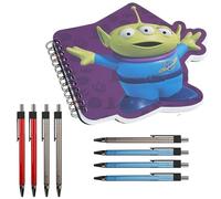 HOVUK Toy Story Alien Notebook & Multi-Colour Retractable Pen Set -A6 Spiral Notepads + 8 Assorted Medium Point Ballpoint Pens | Kids & Adults Stationery for Writing, Drawing, Journaling