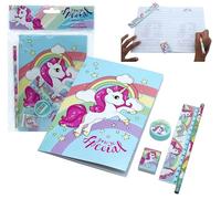 HOVUK Unicorn School Stationery Set for Girls - 5 Piece Back to School Supplies Kit with Notebook, Pencil, Ruler, Eraser & Sharpener - Cute Art Set for Kids Ages 3-12 - Gift for Students & Beginners
