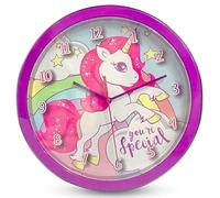 HOVUK Unicorn Wall Mounted Clock 25cm - Children's Watch Time Learning Plastic Analogue Clocks Battery Operated Quartz Mechanism Hanging Clock, Purple Clocks Girls Gift 3+Years