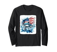 How cool is this Flag surfing Shark Costume with USA Flag Long Sleeve T-Shirt